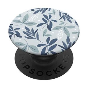 blue botanical foliage & white berry floral bud pattern popsockets popgrip: swappable grip for phones & tablets