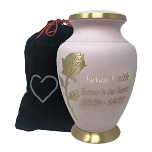 momentful life custom engraved pink rose cremation urn - adult cremation urn solid brass