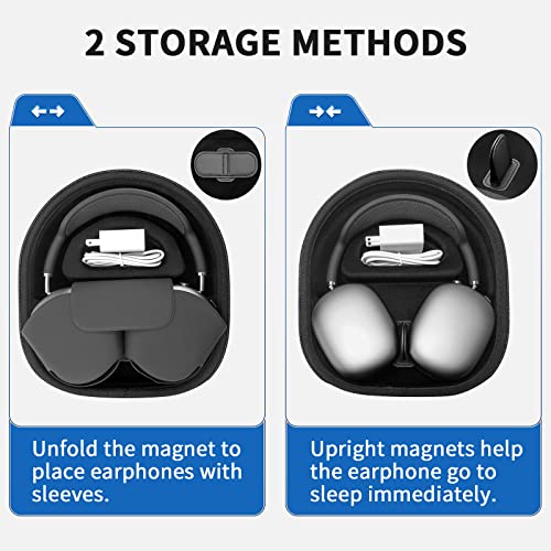 Smart Case for Apple AirPods Max Supports Sleep Mode, Hard Organizer Portable Carry Travel Cover Storage Bag (Black)