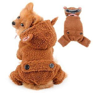 selmai soft fleece dog winter coat four legs cute bear design removable hat warm pet clothes for small medium dogs cats apparel for puppy comfy chihuahua jumpsuit cold weather solid color brown xl