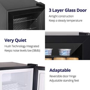 Northair Compact Mini Freezer with Glass Display Door - 2.1 Cu Ft with 2 Removable Shelves - Quiet Upright Freezer - 7 Temperature Settings - Black