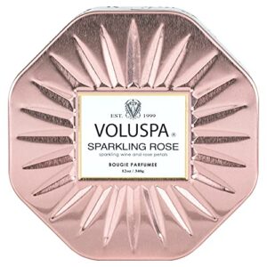 voluspa sparkling rose candle | 3 wick tin | 12 oz. | all natural wicks and coconut wax for a cleaner burn