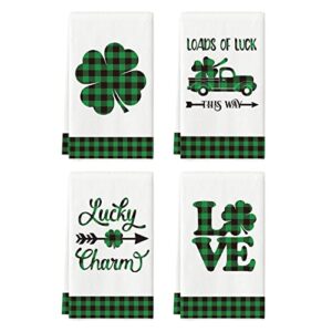 artoid mode buffalo plaid lucky clover shamrock truck kitchen dish towels, 18 x 26 inch seasonal st. patrick's day quotes ultra absorbent drying cloth tea towels for cooking baking set of 4