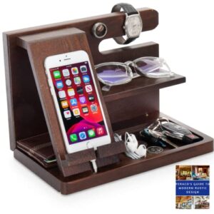 peraco wood phone docking station for men and phone organizer station - wooden phone docking station for men - wooden phone stand  - mens docking station and organizer - docking station organizer