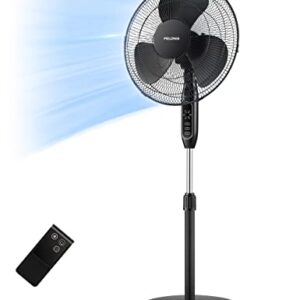 PELONIS 16'' Pedestal Remote Control, Oscillating Stand Up Fan 7-Hour Timer, 3-Speed and Adjustable Height, PFS40A4BBB, Supreme 16"-Black