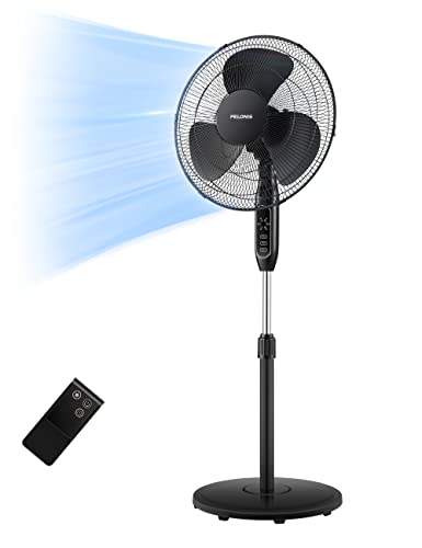 PELONIS 16'' Pedestal Remote Control, Oscillating Stand Up Fan 7-Hour Timer, 3-Speed and Adjustable Height, PFS40A4BBB, Supreme 16"-Black