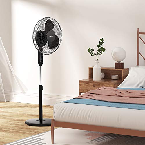 PELONIS 16'' Pedestal Remote Control, Oscillating Stand Up Fan 7-Hour Timer, 3-Speed and Adjustable Height, PFS40A4BBB, Supreme 16"-Black