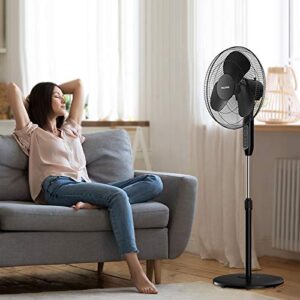 PELONIS 16'' Pedestal Remote Control, Oscillating Stand Up Fan 7-Hour Timer, 3-Speed and Adjustable Height, PFS40A4BBB, Supreme 16"-Black