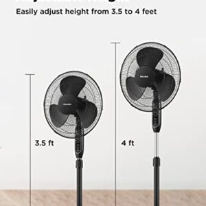 PELONIS 16'' Pedestal Remote Control, Oscillating Stand Up Fan 7-Hour Timer, 3-Speed and Adjustable Height, PFS40A4BBB, Supreme 16"-Black