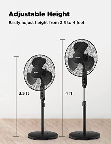 PELONIS 16'' Pedestal Remote Control, Oscillating Stand Up Fan 7-Hour Timer, 3-Speed and Adjustable Height, PFS40A4BBB, Supreme 16"-Black
