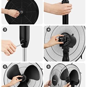 PELONIS 16'' Pedestal Remote Control, Oscillating Stand Up Fan 7-Hour Timer, 3-Speed and Adjustable Height, PFS40A4BBB, Supreme 16"-Black