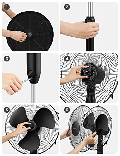 PELONIS 16'' Pedestal Remote Control, Oscillating Stand Up Fan 7-Hour Timer, 3-Speed and Adjustable Height, PFS40A4BBB, Supreme 16"-Black