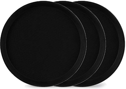 TOPZEA 3 Pack Restaurant Serving Trays, 11" Food Serving Tray Round Fiberglass Tray Non Slip Food Service Trays Platters for Restaurant, Parties, Breakfast, Cafe, Bar, Black