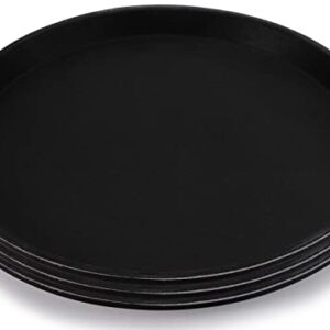 TOPZEA 3 Pack Restaurant Serving Trays, 11" Food Serving Tray Round Fiberglass Tray Non Slip Food Service Trays Platters for Restaurant, Parties, Breakfast, Cafe, Bar, Black