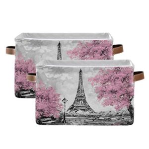 mazeann paris storage basket bin collapsible foldable for clothes toys storage cabinets waterproof storage box 15 x 11 x 9.5 inches, eiffel tower, black white and pink, 2pcs