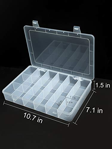 UHOUSE 2 PCS 18 Grids Clear Plastic Organizer Container Storage Box with Fixed Dividers for Nuts and Bolts, Tools Storage Organizer Box Case for Craft Tackles Hardware