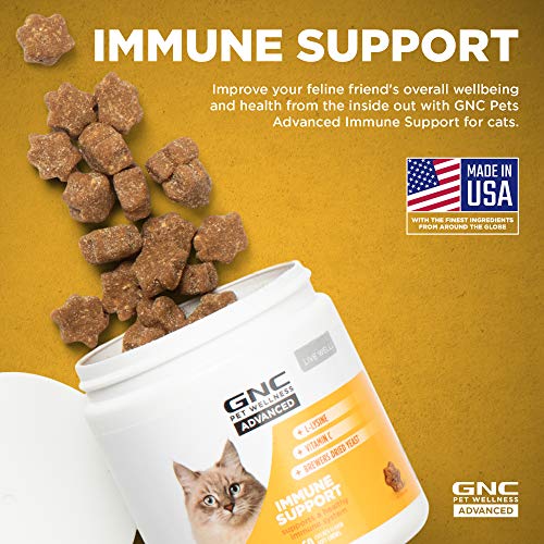 GNC for Pets Advanced Immune Support Cat Supplements 60 Ct | Lysine Treats for Cats, Immune Support Cat Vitamins and Supplements | L-Lysine,Vitamin C, and Brewers Dried Yeast Cat Supplement