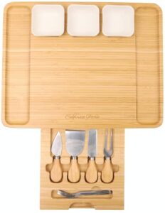 cheese board and knife set | wine board | organic bamboo wood charcuterie platter serving board cheese tray with cutlery | perfect for birthday, housewarming & wedding gifts