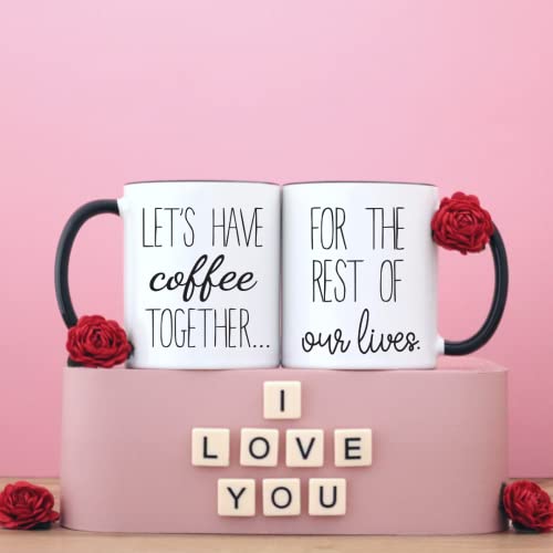 Celebrimo Lets Have Coffee Together For The Rest Of Our Lives Coffee Mug Set - Engagement Gifts for Couples - Mr and Mrs Wedding Gift for Couple - Bridal Shower Engaged Bride and Groom Couples Mugs