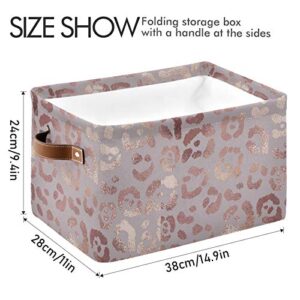 Mazeann Rose Gold Leopard Print Storage Basket Bin Collapsible Foldable for Clothes Toys Storage Cabinets Waterproof Storage Box 15 x 11 x 9.5 inches, 1PC