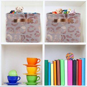 Mazeann Rose Gold Leopard Print Storage Basket Bin Collapsible Foldable for Clothes Toys Storage Cabinets Waterproof Storage Box 15 x 11 x 9.5 inches, 1PC