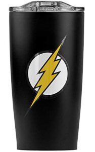 dc comics justice league flash logo stainless steel tumbler 20 oz coffee travel mug/cup, vacuum insulated & double wall with leakproof sliding lid | great for hot drinks and cold beverages