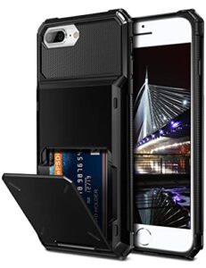 vofolen case for iphone 8 plus 7 plus 6s plus wallet card holder 4-slot pocket scratch resistant dual layer protective bumper rugged rubber armor hard shell cover for iphone 6 6s 7 8 plus black