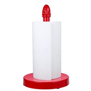 decorative paper towel holder stand, vintage metal roll paper towel stand, easy one-handed tear for kitchen countertop bathroom home decor, red