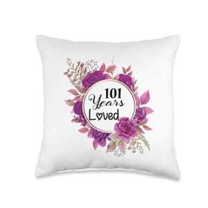 flowers 101st bday gifts 101 years old beautiful floral design 101st birthday throw pillow, 16x16, multicolor