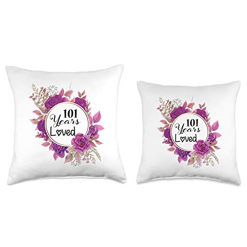Flowers 101st Bday Gifts 101 Years Old Beautiful Floral Design 101st Birthday Throw Pillow, 16x16, Multicolor