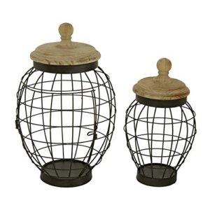 Deco 79 Metal Amphora Decorative Jars, Set of 2 12", 15"H, Black