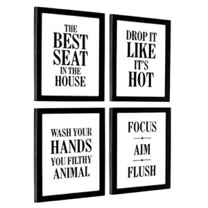 excello global products framed wooden bathroom humor signs : decor for home, restaurant, or business - 8x10 inches - ready to hang - (pack of 4, assortment 3)