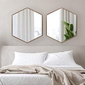 Kate and Laurel McNeer Modern Wall Mirror, 22 x 25, Bronze, Geometric Hexagon Mirror for Wall