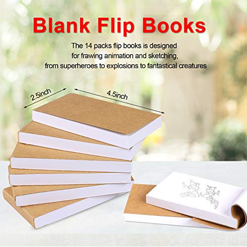 14 Pack Blank Flipbooks, 840 Sheets (1680 Pages) Flip Book Paper for Animation, Sketching and Cartoon Creation, 120GSM No Bleed Drawing Paper and Sewn Binding (4.5" x 2.5")