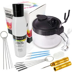 airbrush cleaner kit with brush cleaner solution - ultimate airbrush cleaning kit, holder, and pot for efficient cleaning of airbrushes - glass clean pot cleaning jar