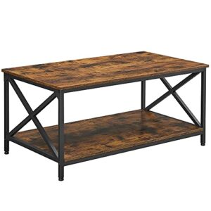 vasagle coffee table, cocktail table with storage shelf and x-shape steel frame, industrial farmhouse style, 39.4 x 21.7 x 17.7 inches, rustic brown and black ulct200b01v1
