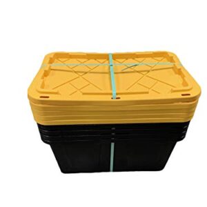 MonsterRAX 27 Gallon Storage Bins - Stackable, Lockable, Yellow Lids, Black Bin, 5-pack