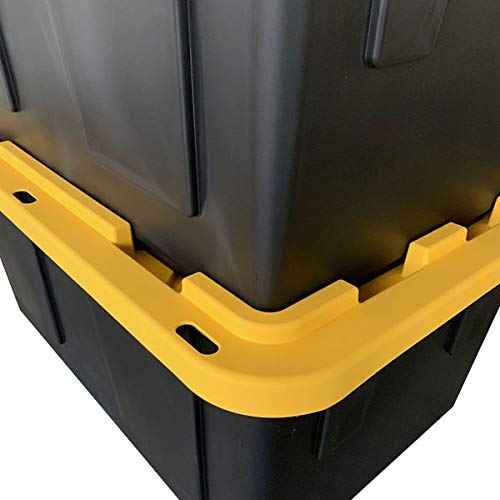 MonsterRAX 27 Gallon Storage Bins - Stackable, Lockable, Yellow Lids, Black Bin, 5-pack