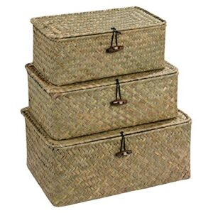 seagrass basket storage basket with lid multipurpose container for home organization - s, woven seagrass basket m, wicker storage baskets l hyacinth baskets