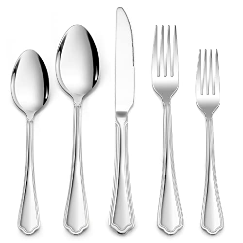 LIANYU 10-Piece Silverware Set for 2, Stainless Steel Flatware Cutlery Set, Eating Utensils Set with Scalloped Edge, Dishwasher Safe, Mirror Polished