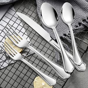 LIANYU 10-Piece Silverware Set for 2, Stainless Steel Flatware Cutlery Set, Eating Utensils Set with Scalloped Edge, Dishwasher Safe, Mirror Polished