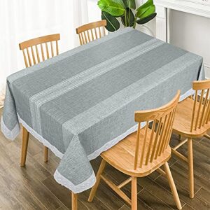 jucfhy vinyl tablecloth with flannel backing,plastic waterproof rectangular tablecloths,flannel backed table cloth for camping dining indoor & outdoor,durable table cover(grey stripes,52 x 72 inch)