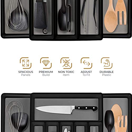 ELTOW Expandable Silverware Drawer Organizer & Utensil Tray Set, Non-Slip Kitchen Drawer Organizers and Storage, Kitchen Organization for Utensils, Cutlery, Office Supplies, Flatware Storage - Black