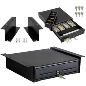 cash register drawer with under counter mounting metal bracket - 13" black cash drawer for pos, 4 bill 5 coin cash tray, removable coin compartment, 24v rj11/rj12 key-lock, media slot - for businesses