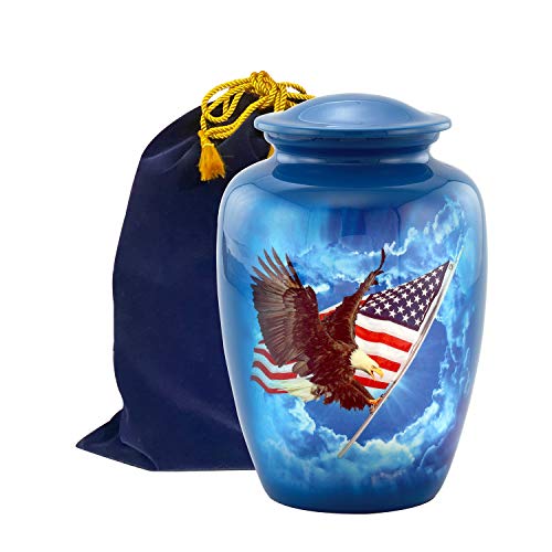 American Glory Urn, American Flag with Eagle Cremation Urn for Ashes, American Flag Soaring Eagle Urn, Patriotic Urn, Adult American Eagle Urn with Velvet Bag (Large)