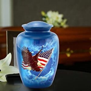 American Glory Urn, American Flag with Eagle Cremation Urn for Ashes, American Flag Soaring Eagle Urn, Patriotic Urn, Adult American Eagle Urn with Velvet Bag (Large)