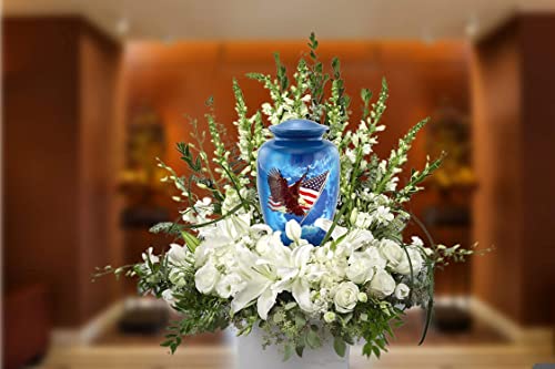 American Glory Urn, American Flag with Eagle Cremation Urn for Ashes, American Flag Soaring Eagle Urn, Patriotic Urn, Adult American Eagle Urn with Velvet Bag (Large)