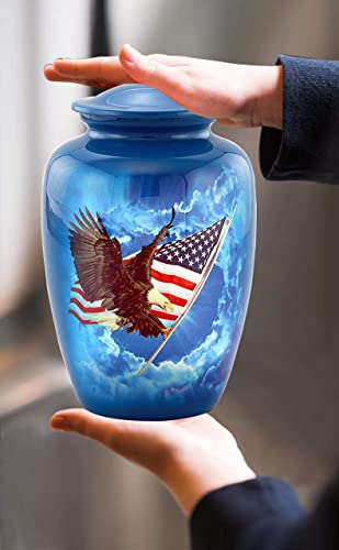 American Glory Urn, American Flag with Eagle Cremation Urn for Ashes, American Flag Soaring Eagle Urn, Patriotic Urn, Adult American Eagle Urn with Velvet Bag (Large)