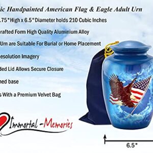 American Glory Urn, American Flag with Eagle Cremation Urn for Ashes, American Flag Soaring Eagle Urn, Patriotic Urn, Adult American Eagle Urn with Velvet Bag (Large)