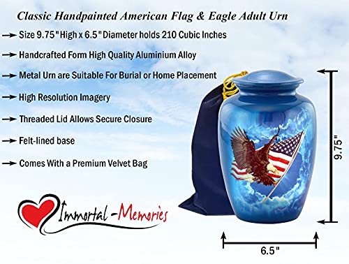 American Glory Urn, American Flag with Eagle Cremation Urn for Ashes, American Flag Soaring Eagle Urn, Patriotic Urn, Adult American Eagle Urn with Velvet Bag (Large)